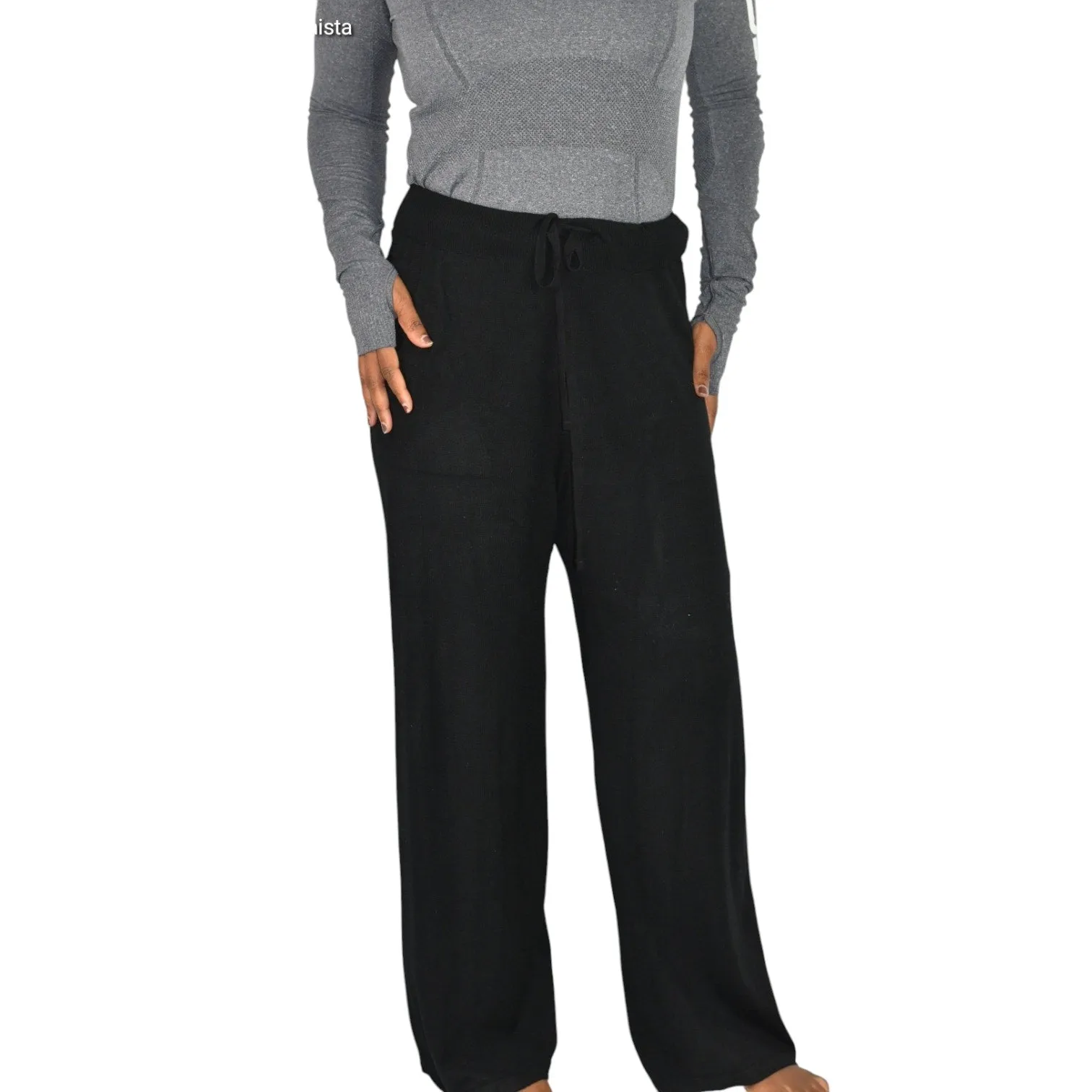 Splendid Sweater Knit Pants Black Wide Leg Lounge Drawstring Waist Pull On Soft Cozy Size Large