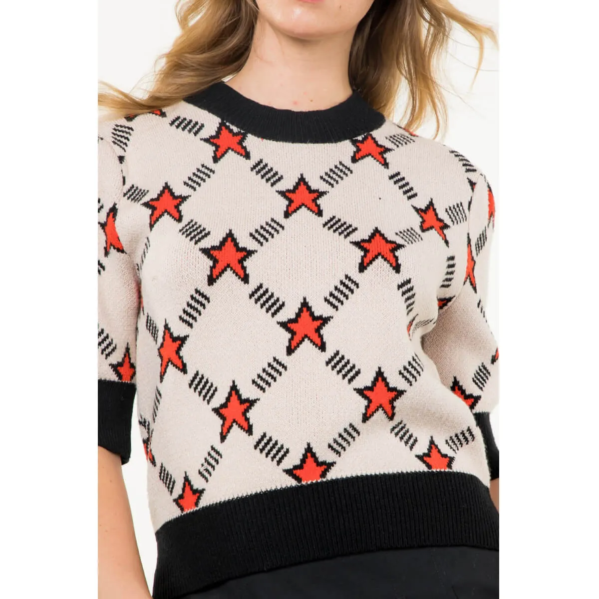 Star Print Short Sleeve Sweater Top