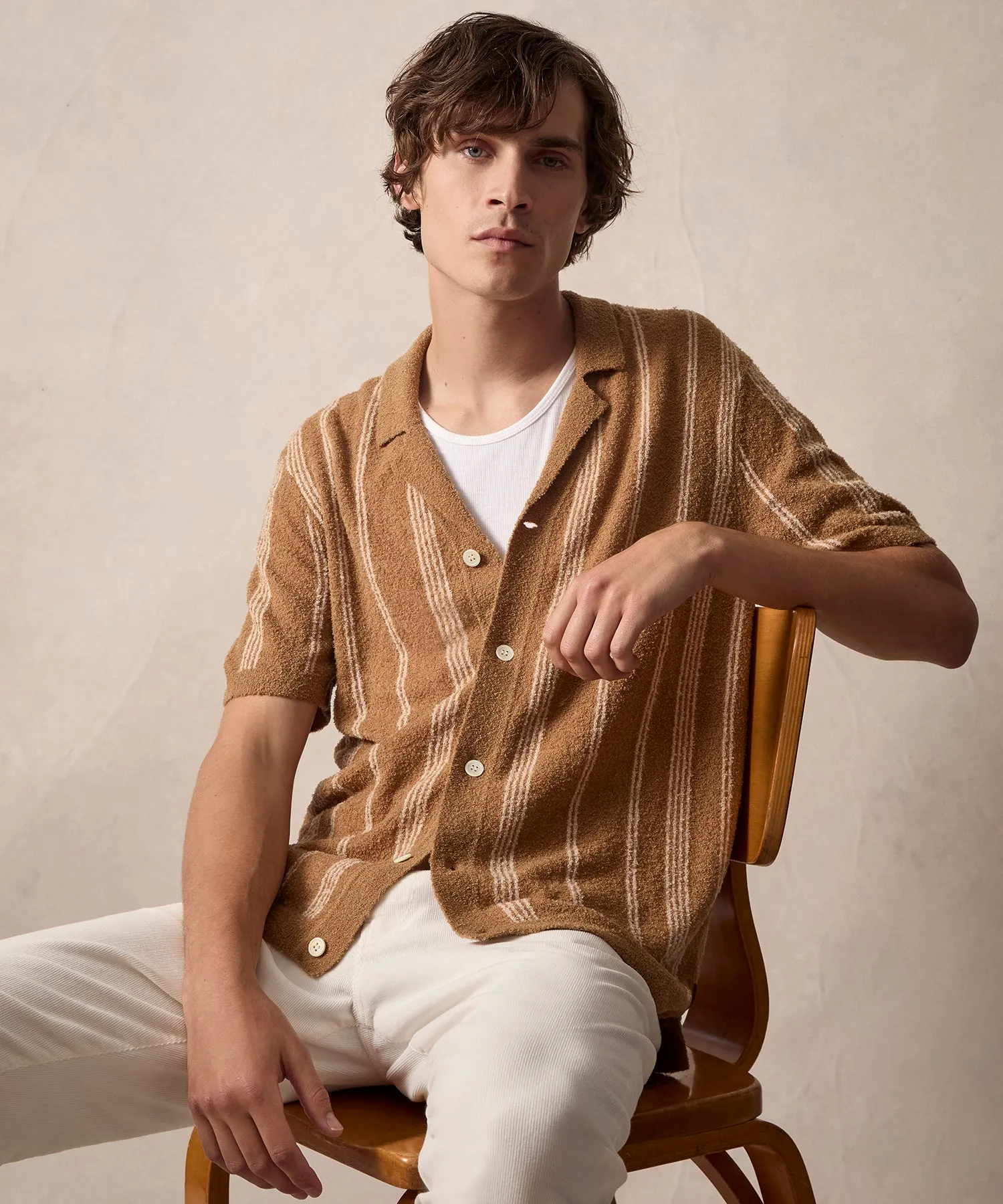 Striped Boucle Bungalow Polo in Dark Wheat