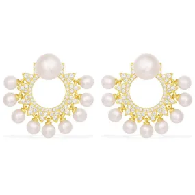 Sun Ear Jackets With Pearls - Yellow Silver