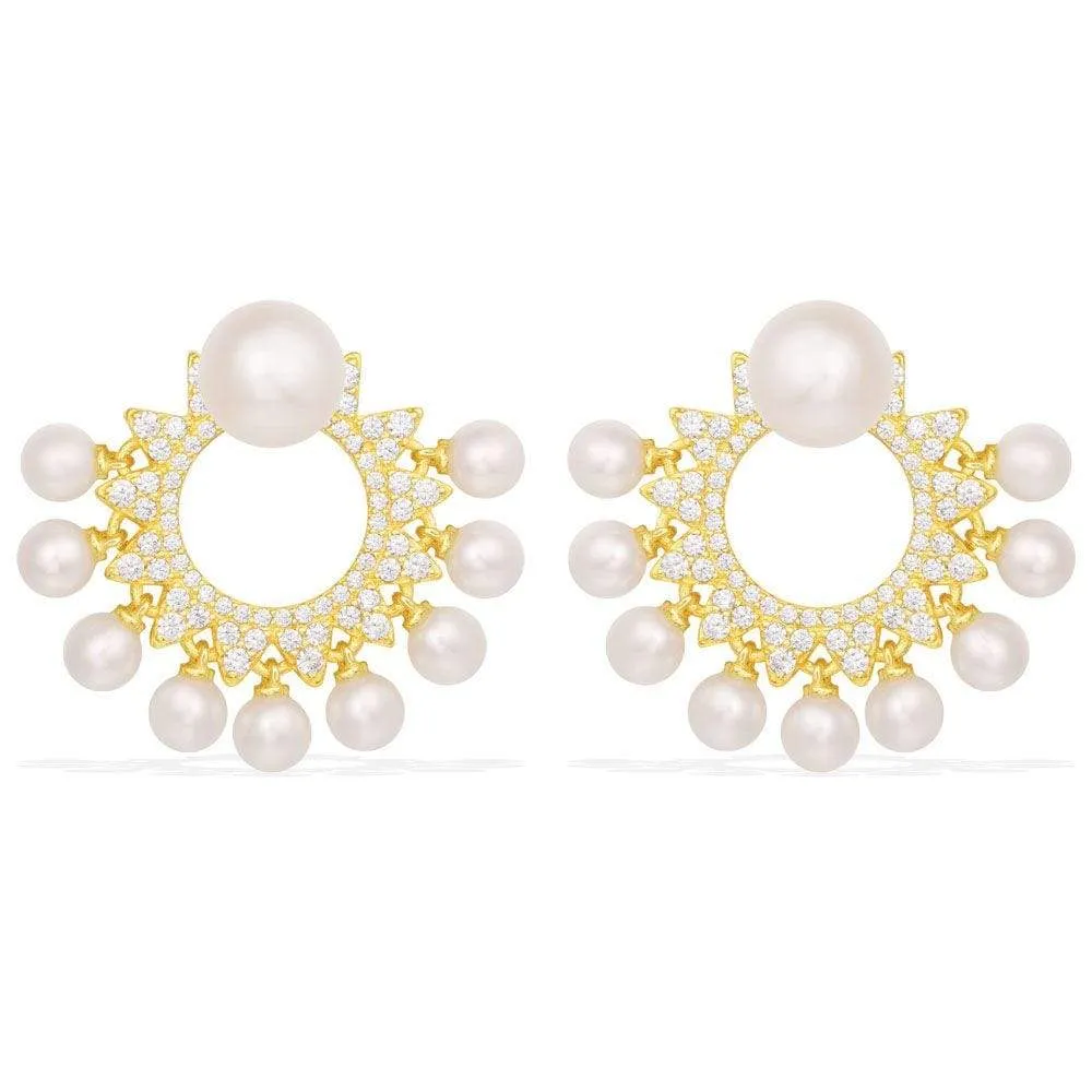 Sun Ear Jackets With Pearls - Yellow Silver