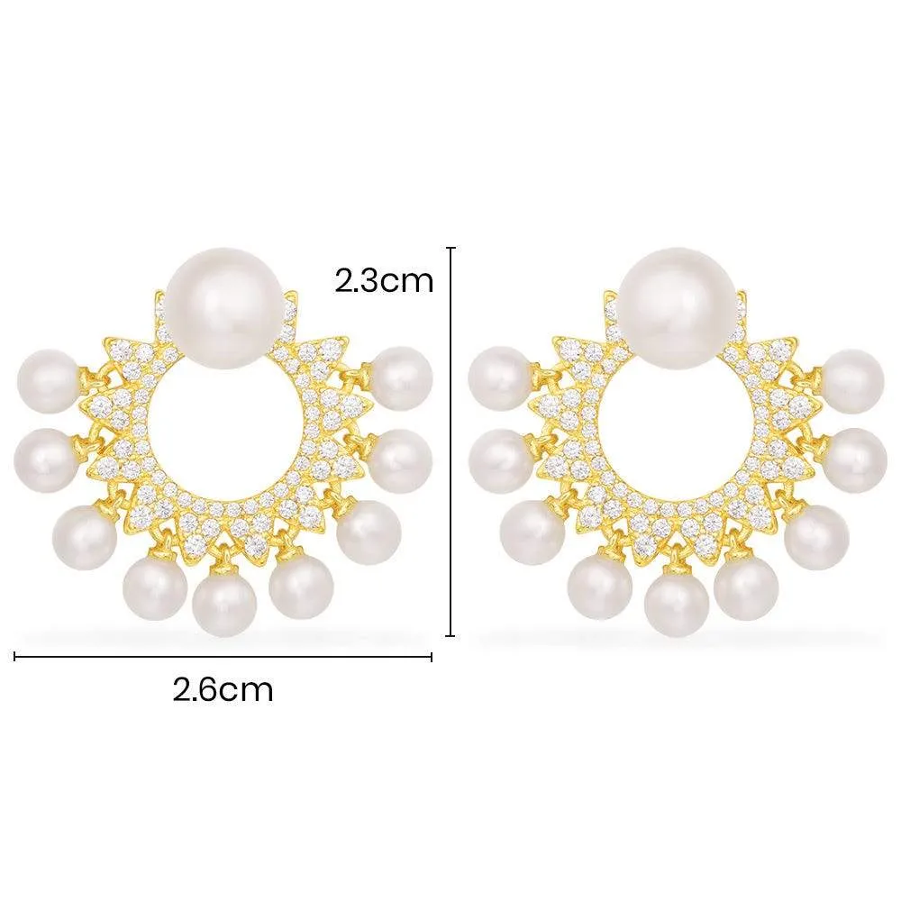 Sun Ear Jackets With Pearls - Yellow Silver