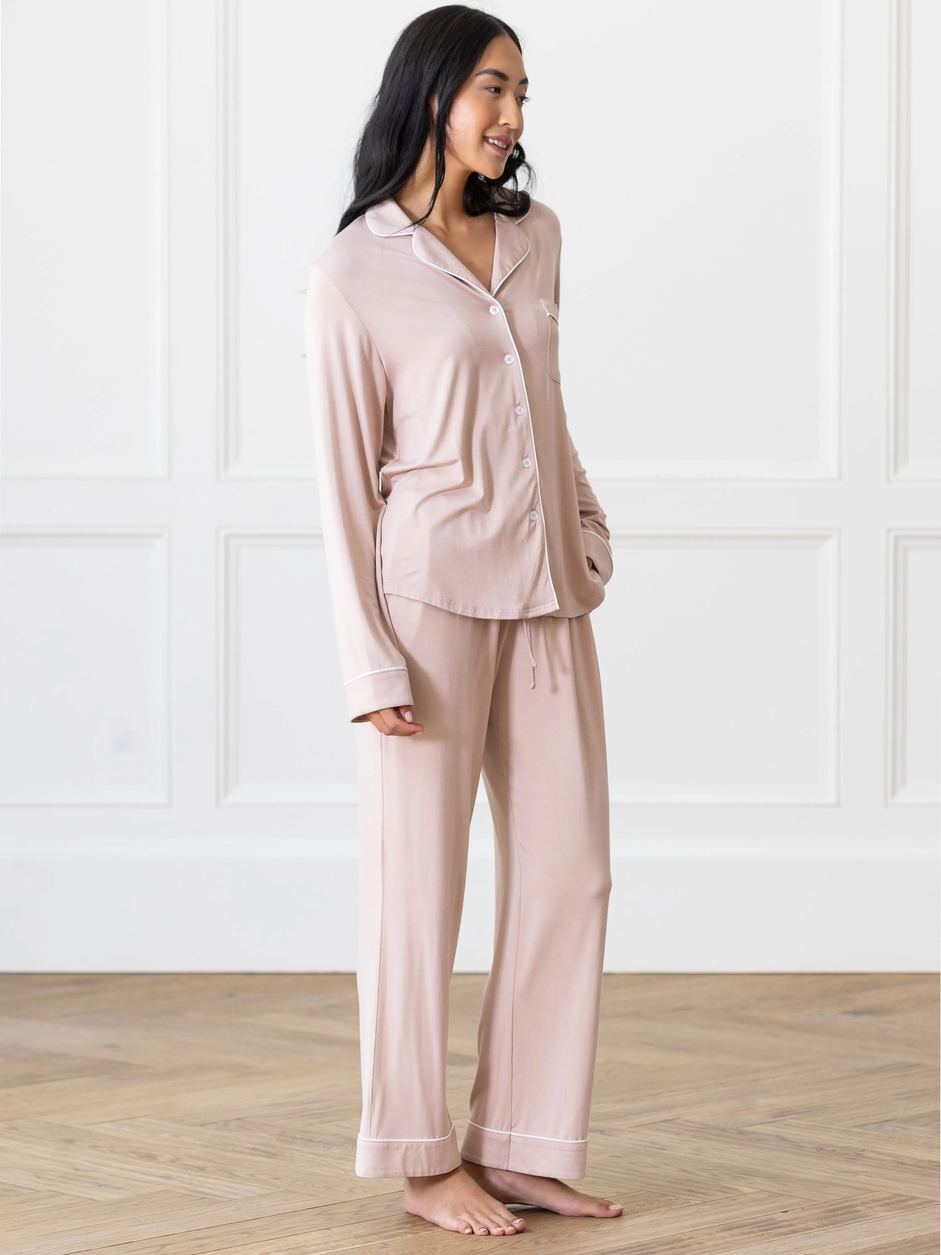 Women's Bamboo Stretch-Knit Long Sleeve Pajama Set PETITE