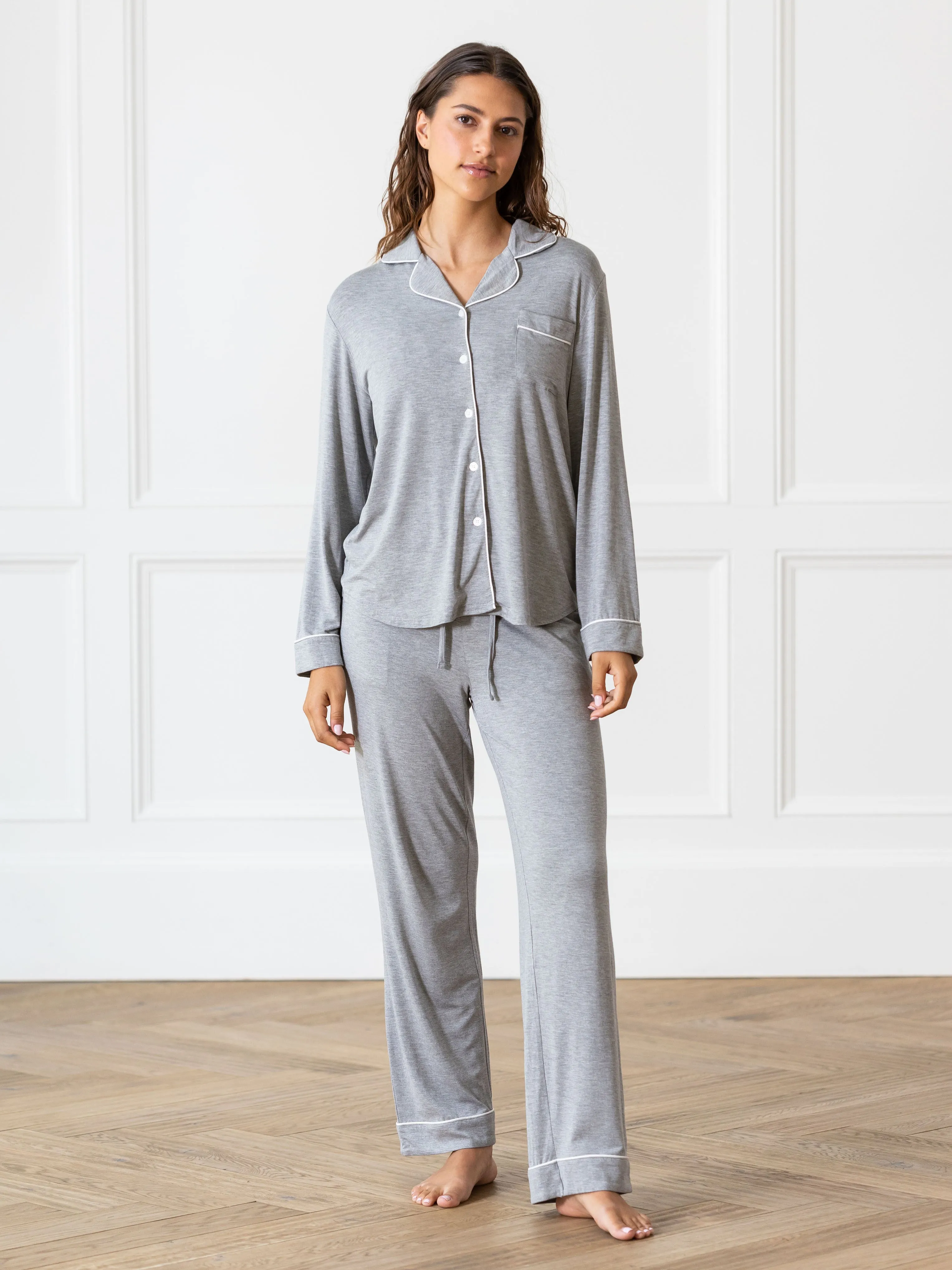 Women's Bamboo Stretch-Knit Long Sleeve Pajama Set PETITE