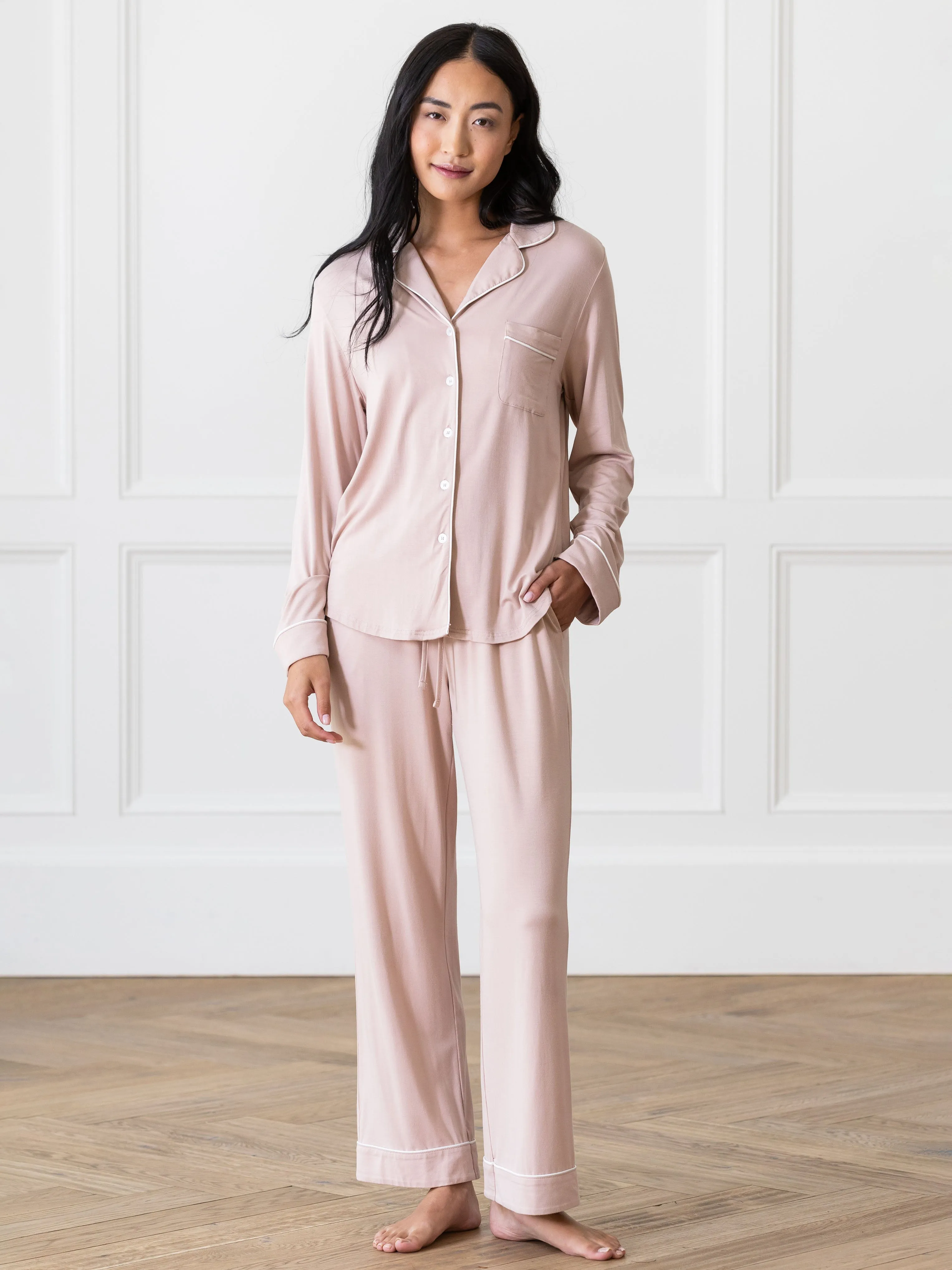 Women's Bamboo Stretch-Knit Long Sleeve Pajama Set PETITE