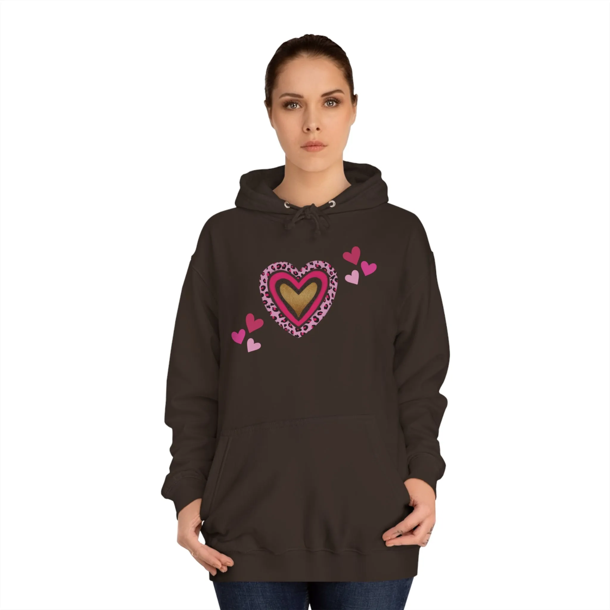 Women's Heart Hoodie only at Bling & Bloom's Boutique | Multiple Pink Hearts | Teens Hoodie | Print on Demand Pullover