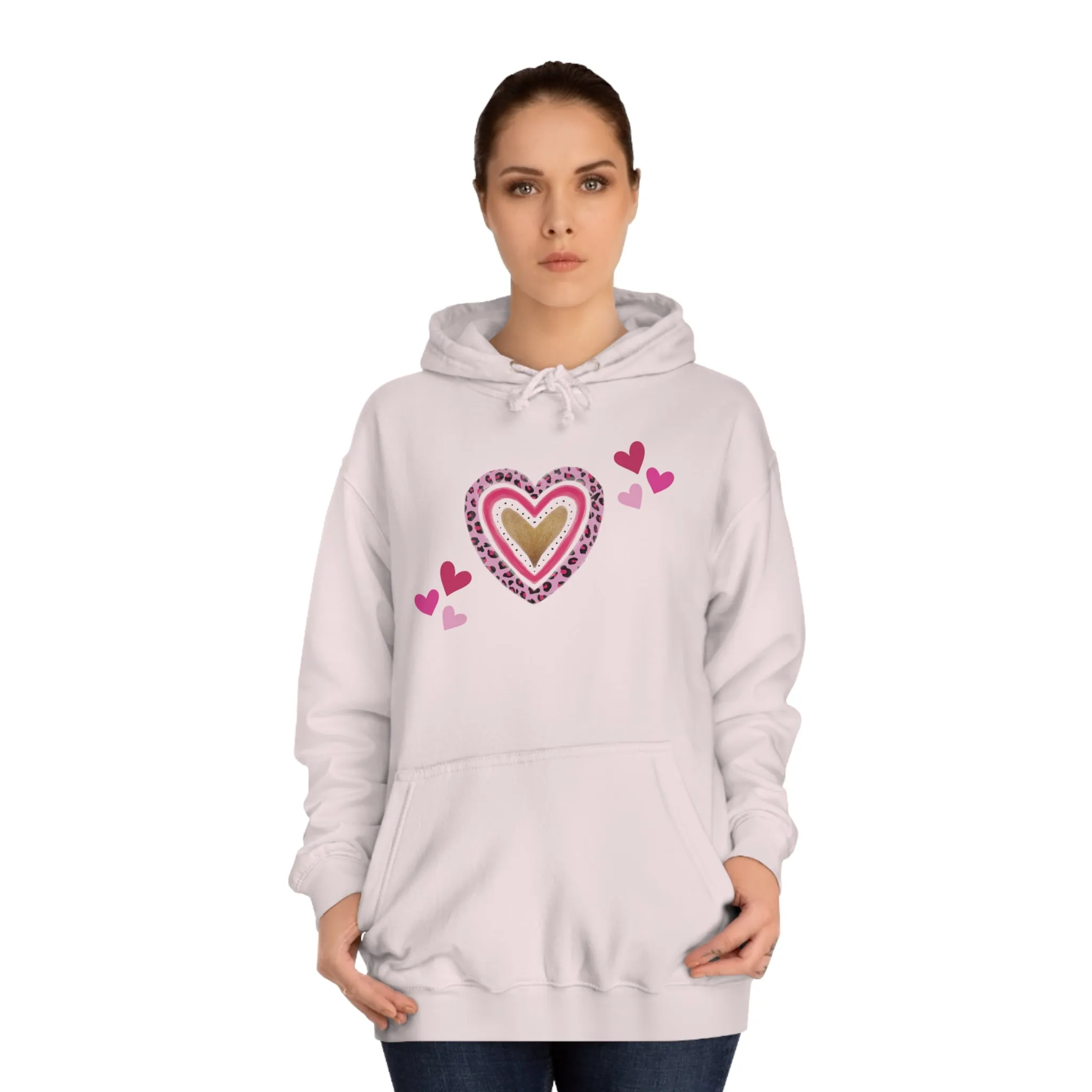 Women's Heart Hoodie only at Bling & Bloom's Boutique | Multiple Pink Hearts | Teens Hoodie | Print on Demand Pullover