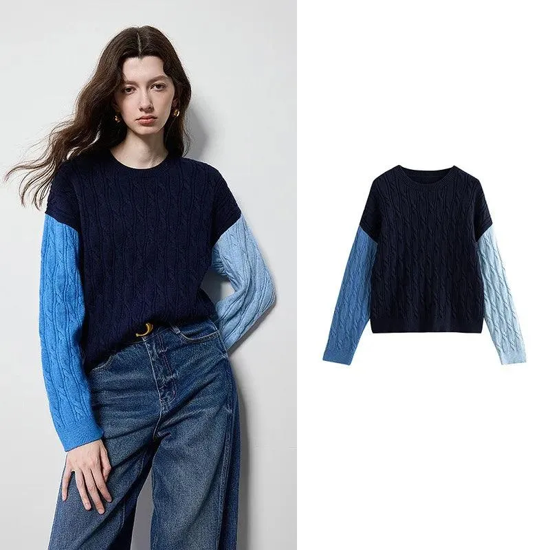 Women's Multi-Color Woolen Pullover Sweater – Trendy Round Neck Sweater for Autumn