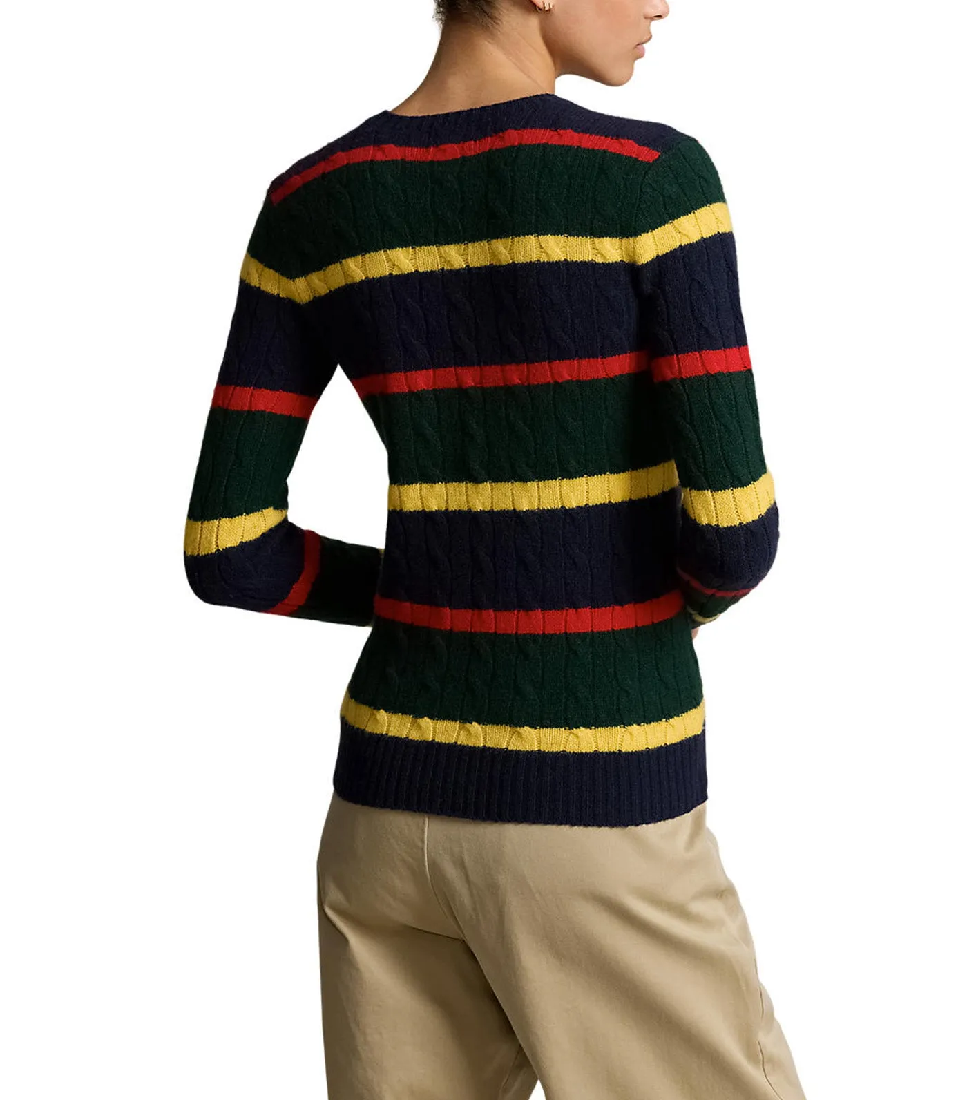 Women's Striped Cable-Knit Wool Cashmere Sweater Multi