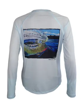 Women's Sun Protective Fishing Shirt Arctic Blue/Whiplash Rainbow Trout