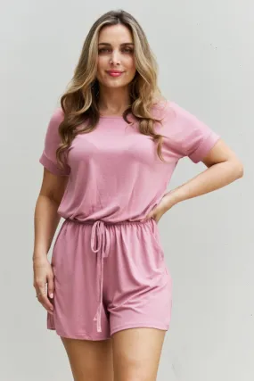 ZENANA Chilled Out Full Size Short Sleeve Romper in Light Carnation Pink